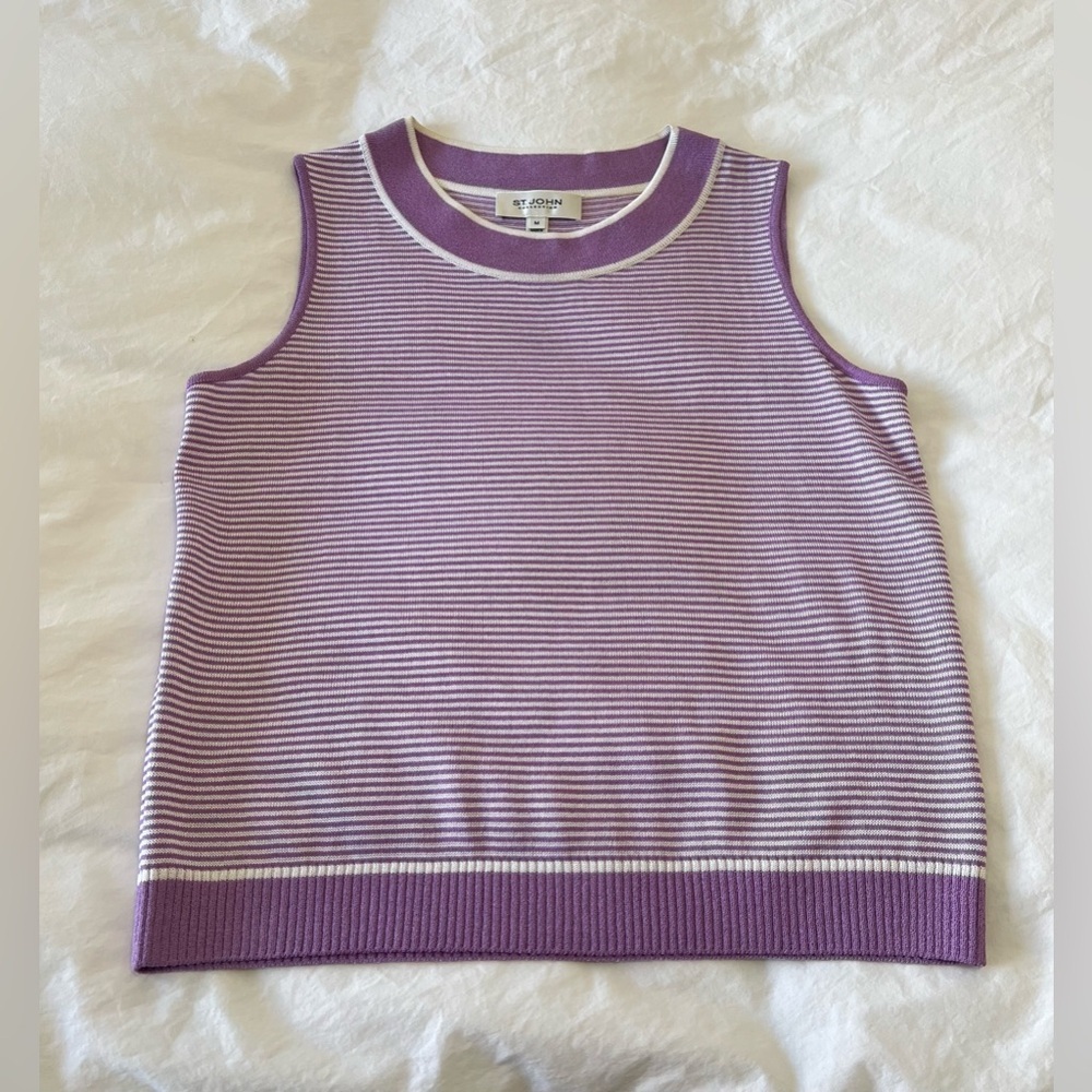 St. John | Women’s Medium | Lavender Striped Sleeveless Top | Light Wool Blend